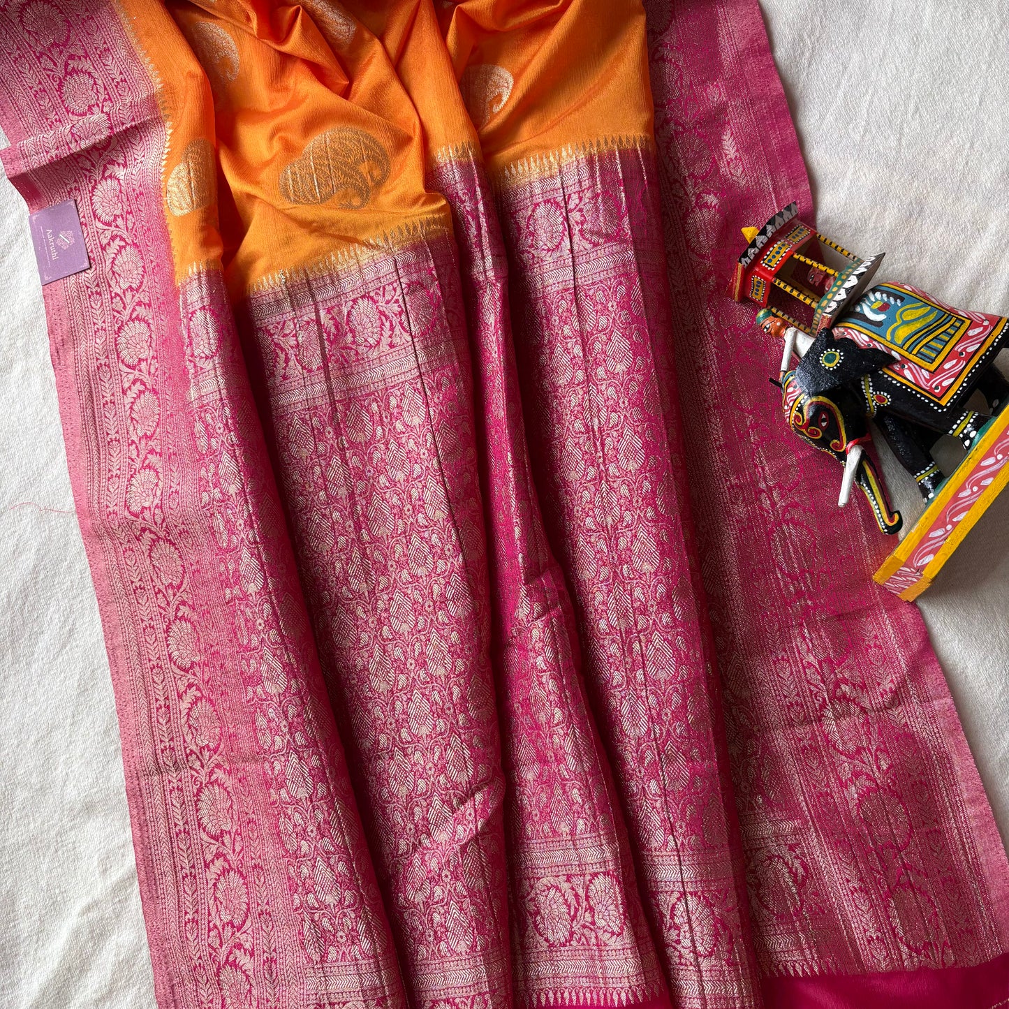 Orange Semi Khaddi Chiffon Banarasi Saree