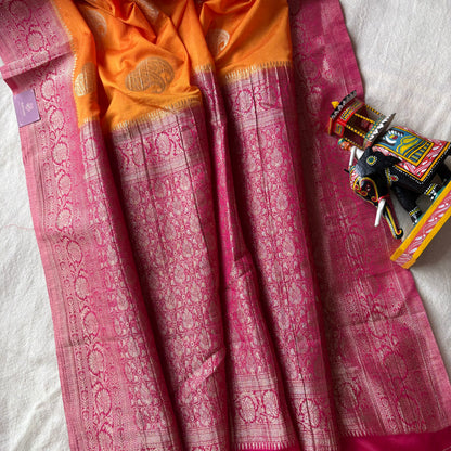 Orange Semi Khaddi Chiffon Banarasi Saree