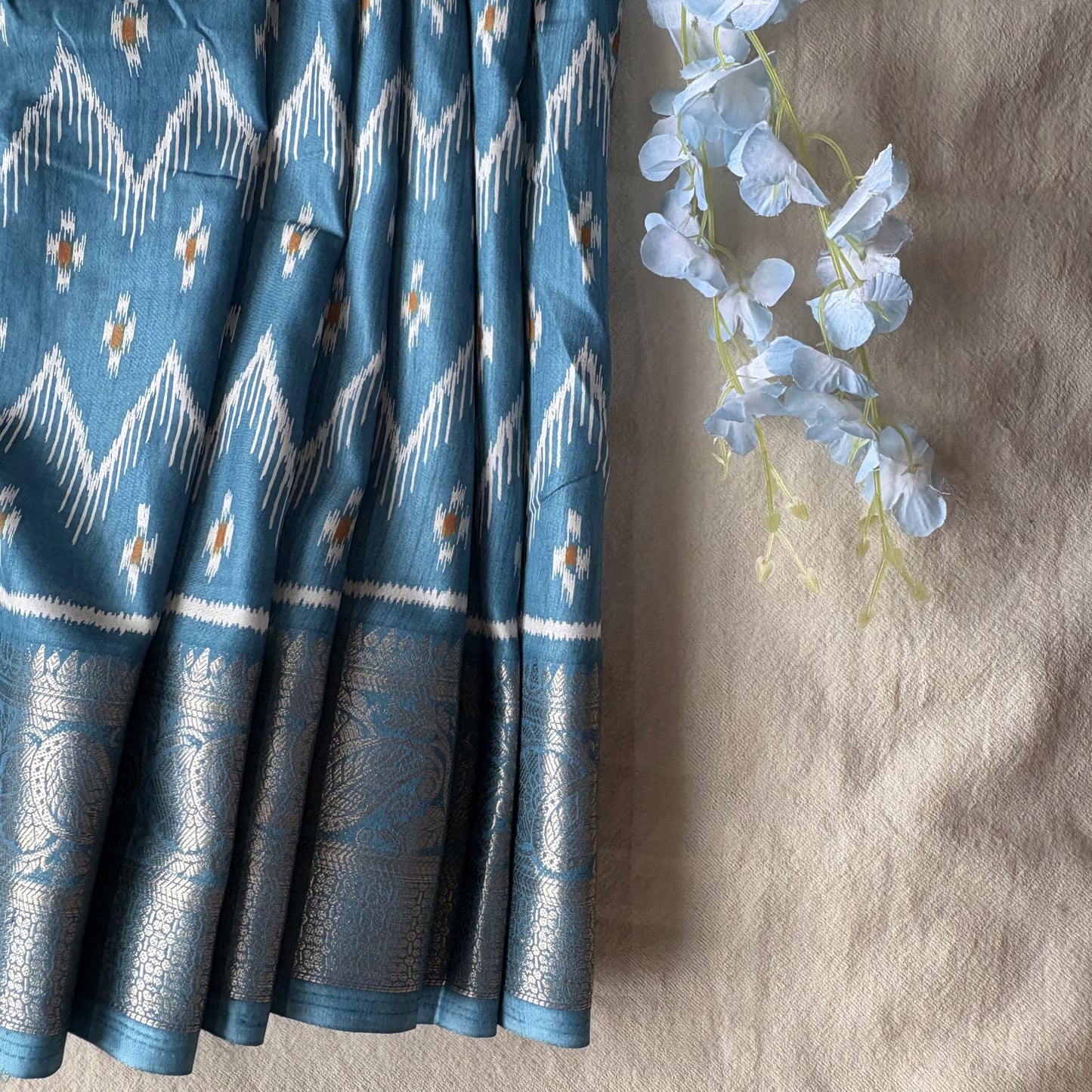 Blue Printed Dola Silk Saree