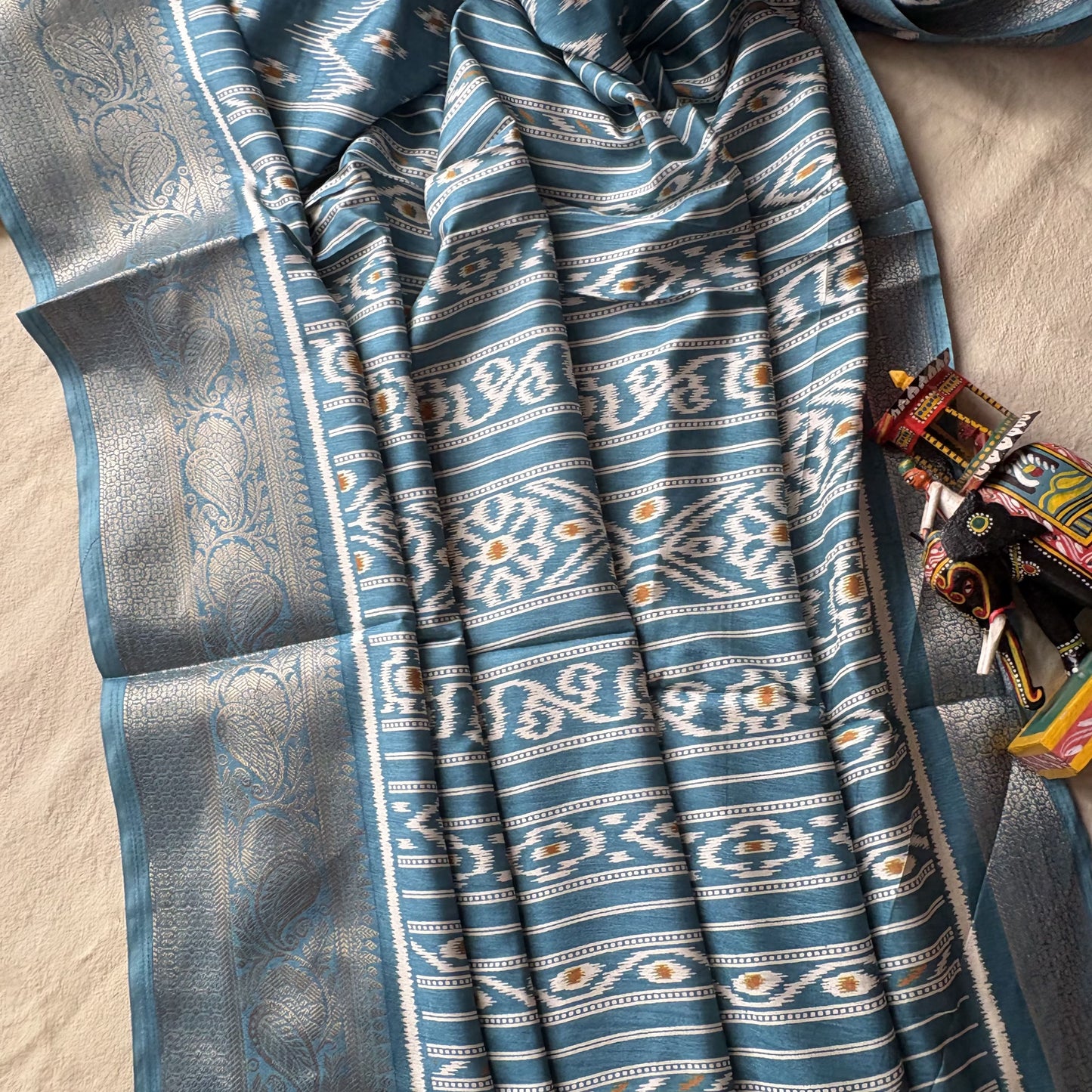 Blue Printed Dola Silk Saree