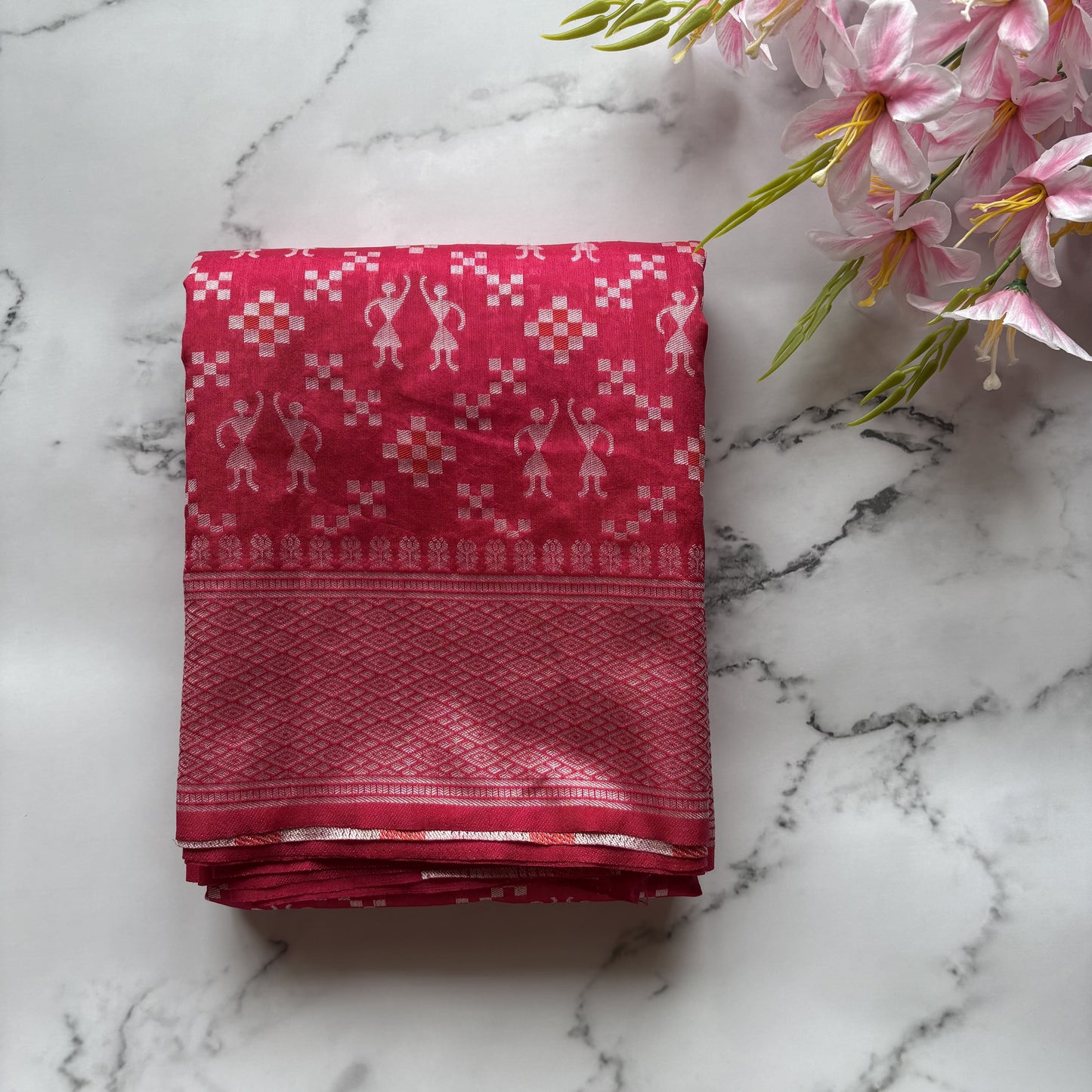 Pink Woven Cotton Saree