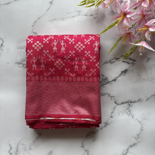 Pink Woven Cotton Saree