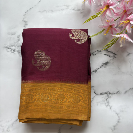Burgandy Semi Khaddi Chiffon Banarasi Saree