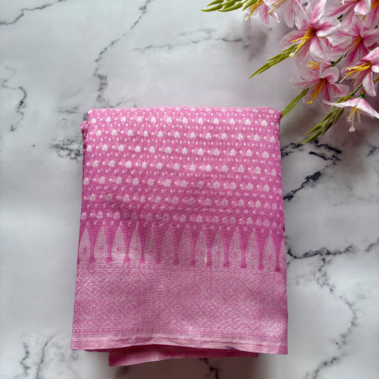 Pastel Pink Woven Cotton Saree