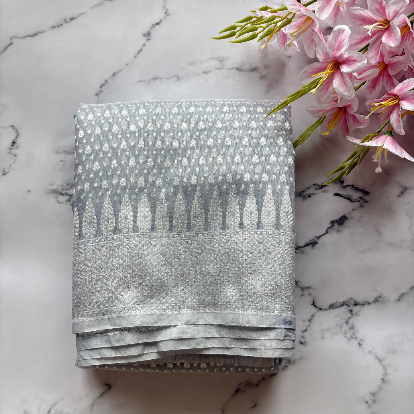 Pastel Grey Woven Cotton Saree