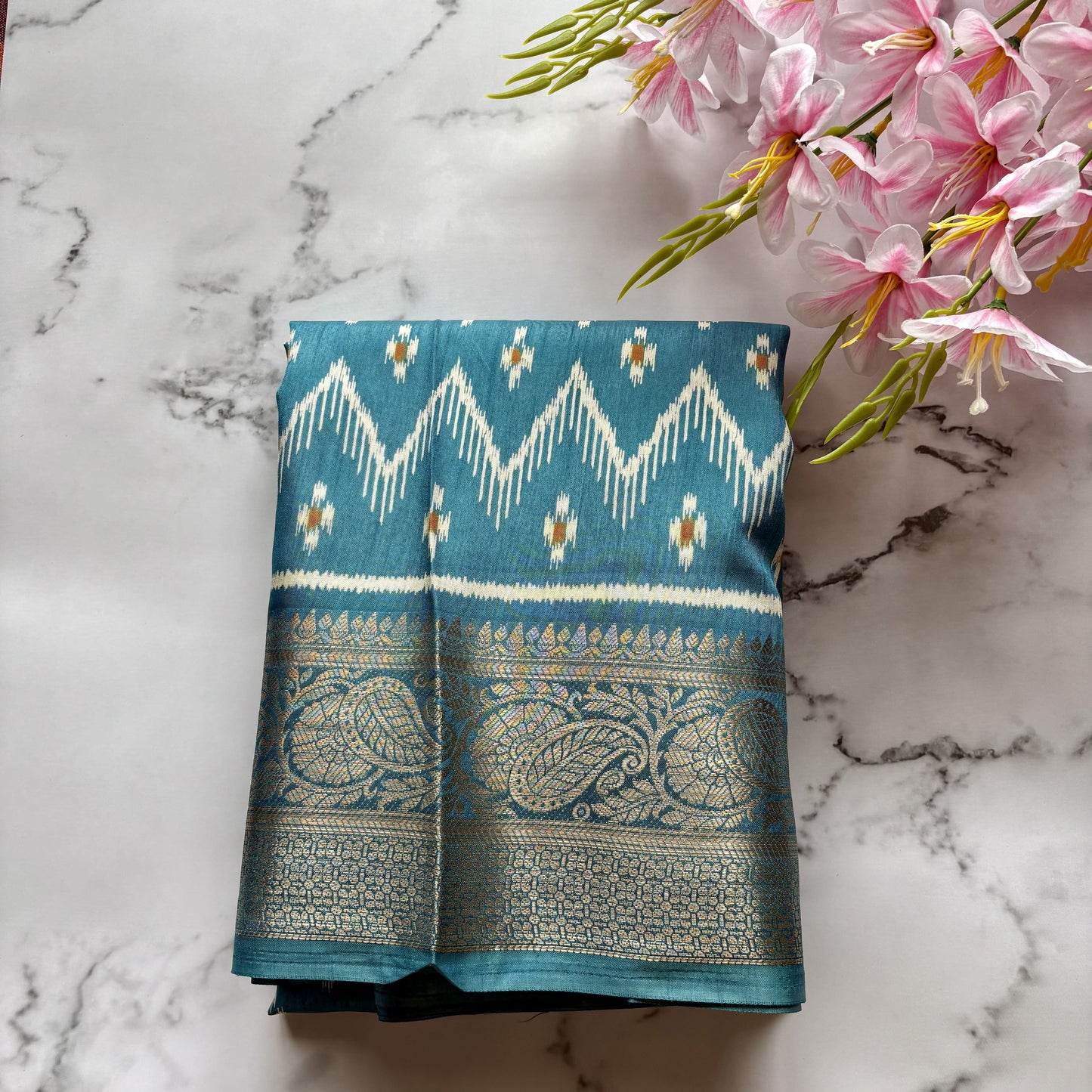 Blue Printed Dola Silk Saree