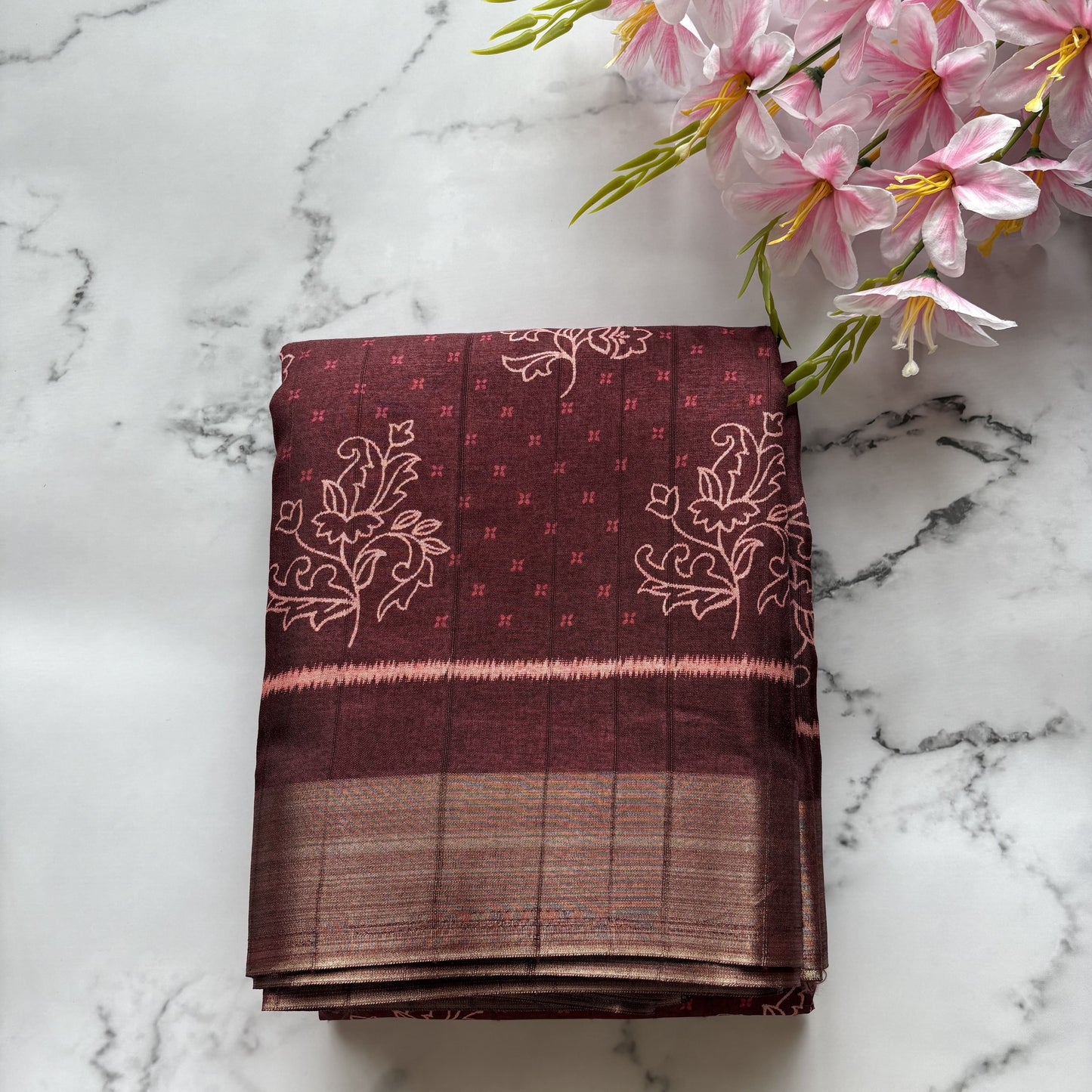 Burgandy Semi Tussar Printed Saree
