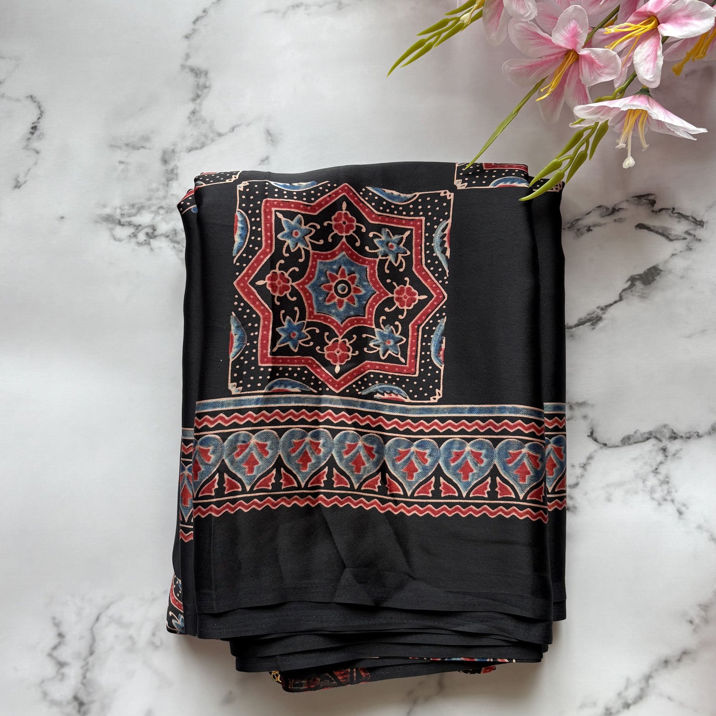 Black Star Satin Crepe Saree