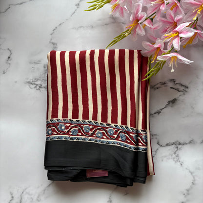 Striped Satin Crepe Saree