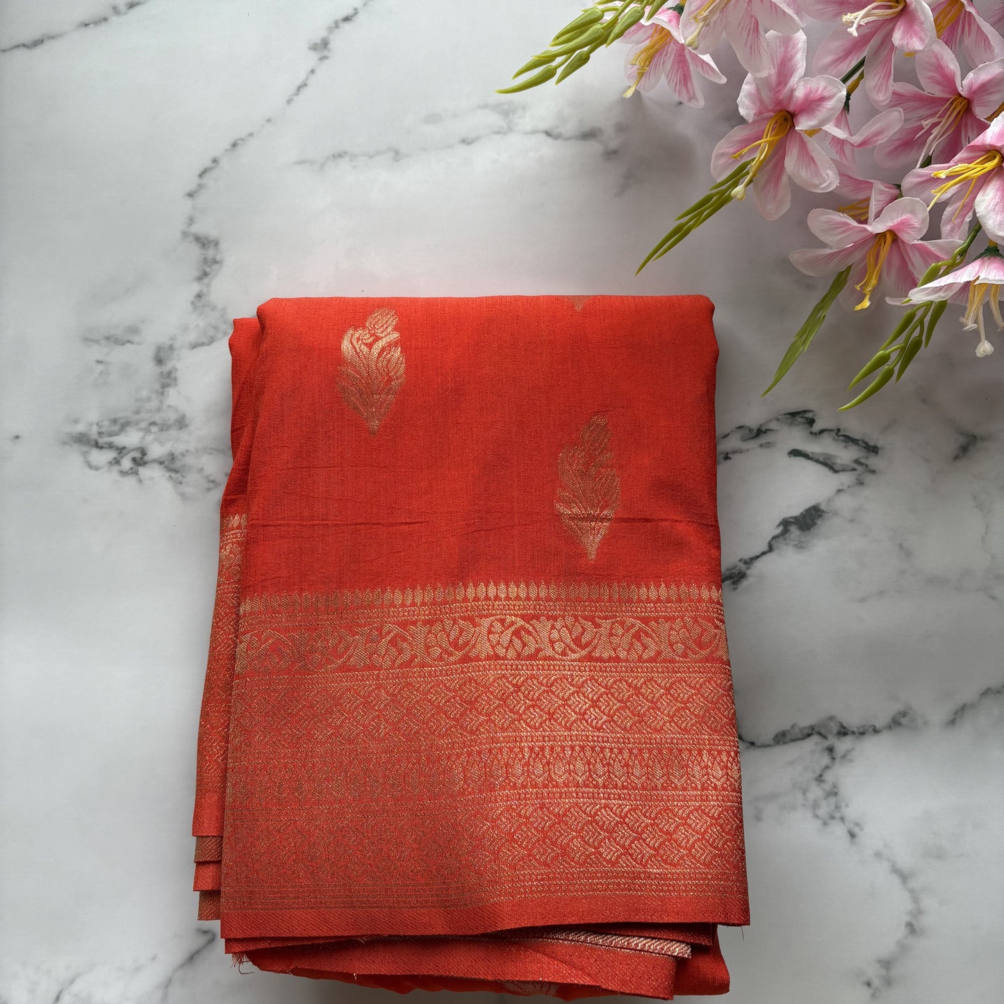 Orange Banarasi Semi Matka Silk Saree