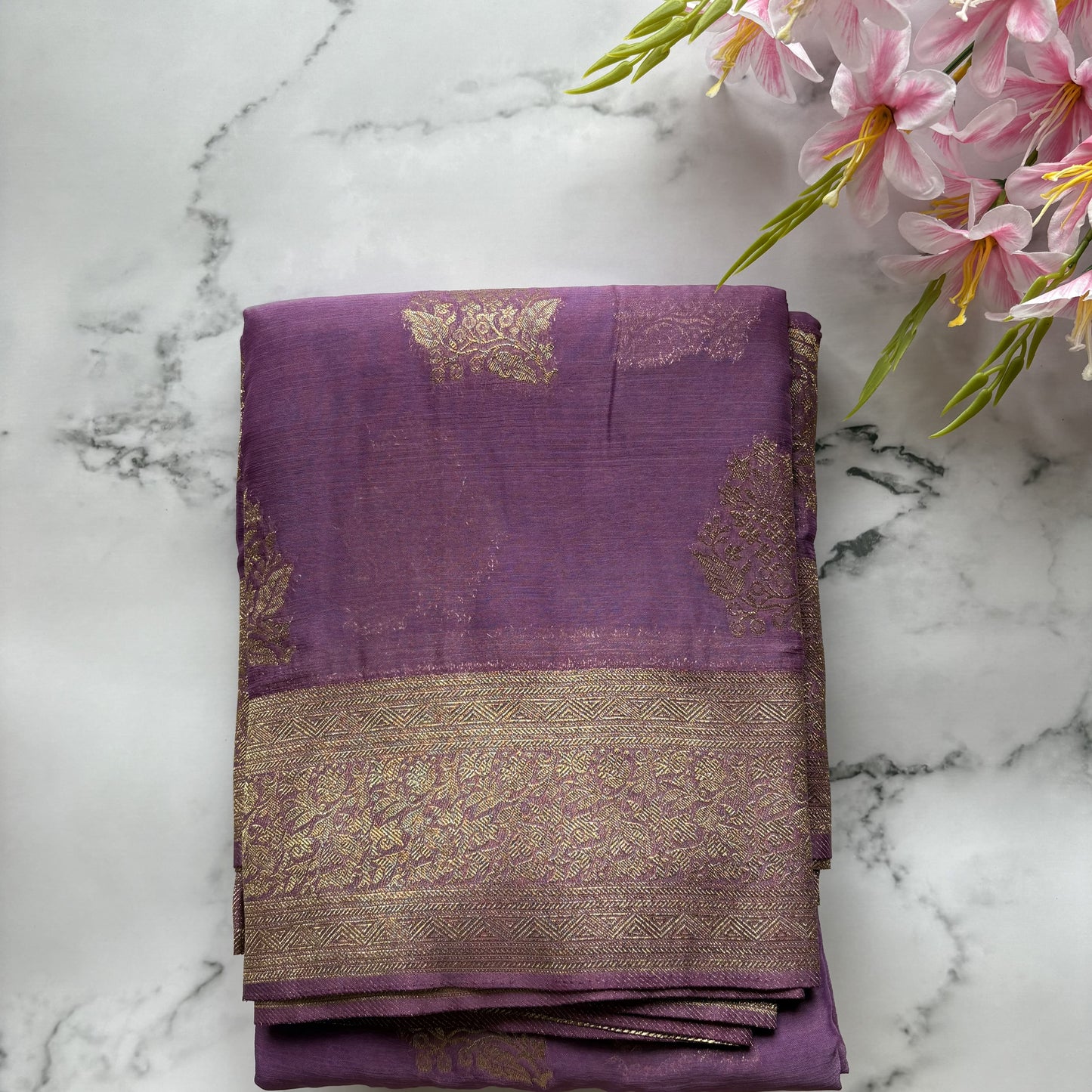 Lavender Semi Khaddi Chiffon Banarasi Saree