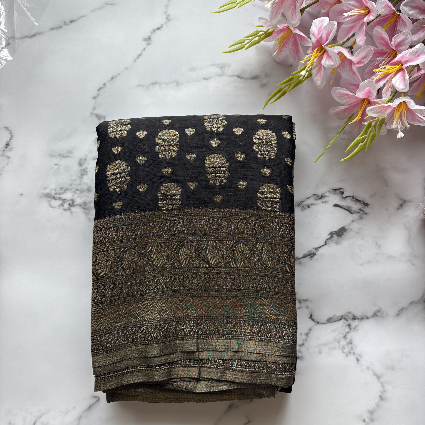 Black Semi Khaddi Georgette Saree