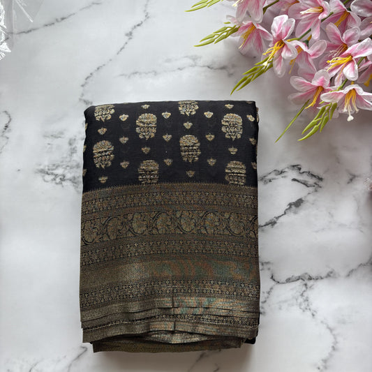 Black Semi Khaddi Georgette Saree