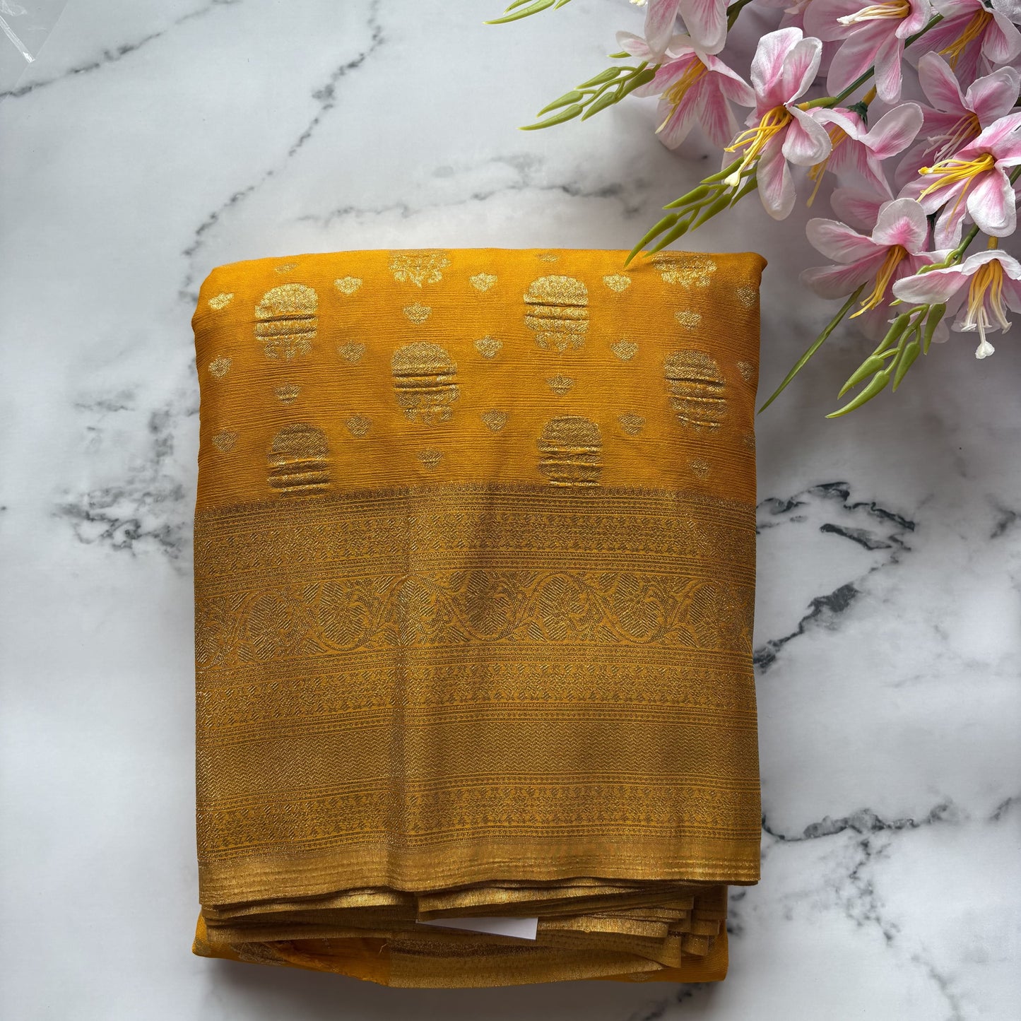 Yellow Semi Khaddi Georgette Saree