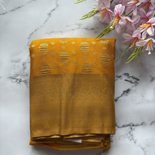 Yellow Semi Khaddi Georgette Saree