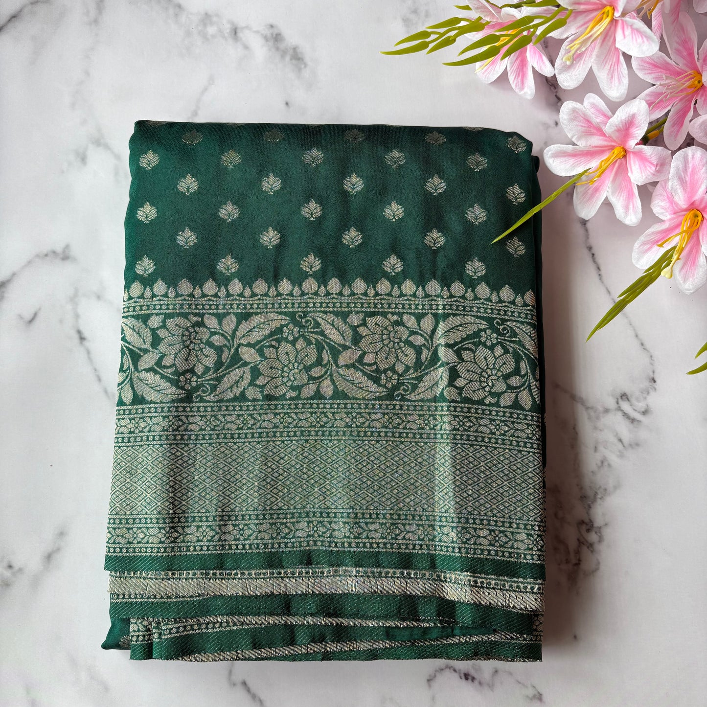 Green Banarasi Semi Crepe Saree