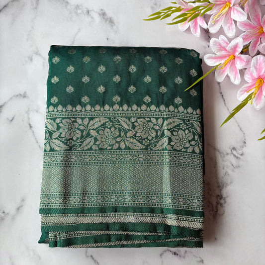 Green Banarasi Semi Crepe Saree