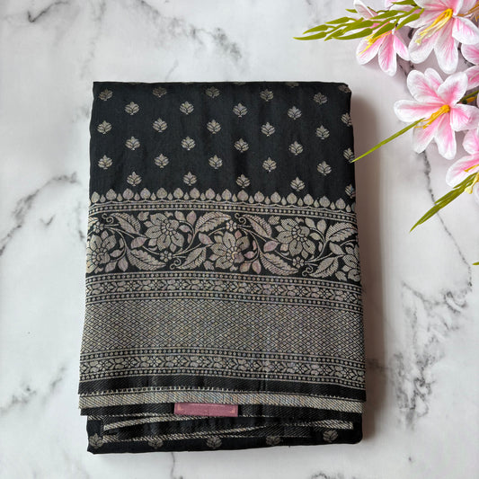 Black Banarasi Semi Crepe Saree