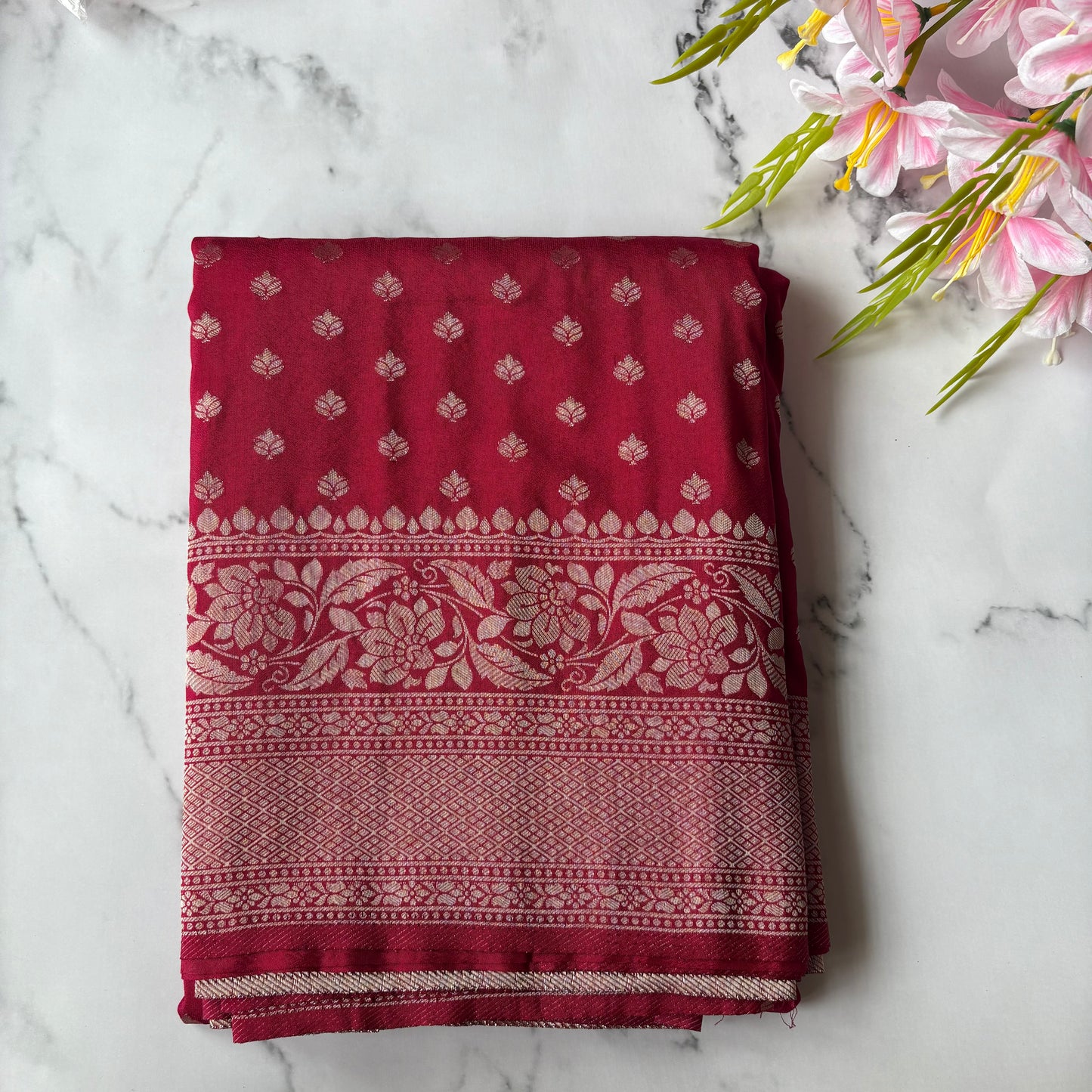 Magenta Banarasi Semi Crepe Saree