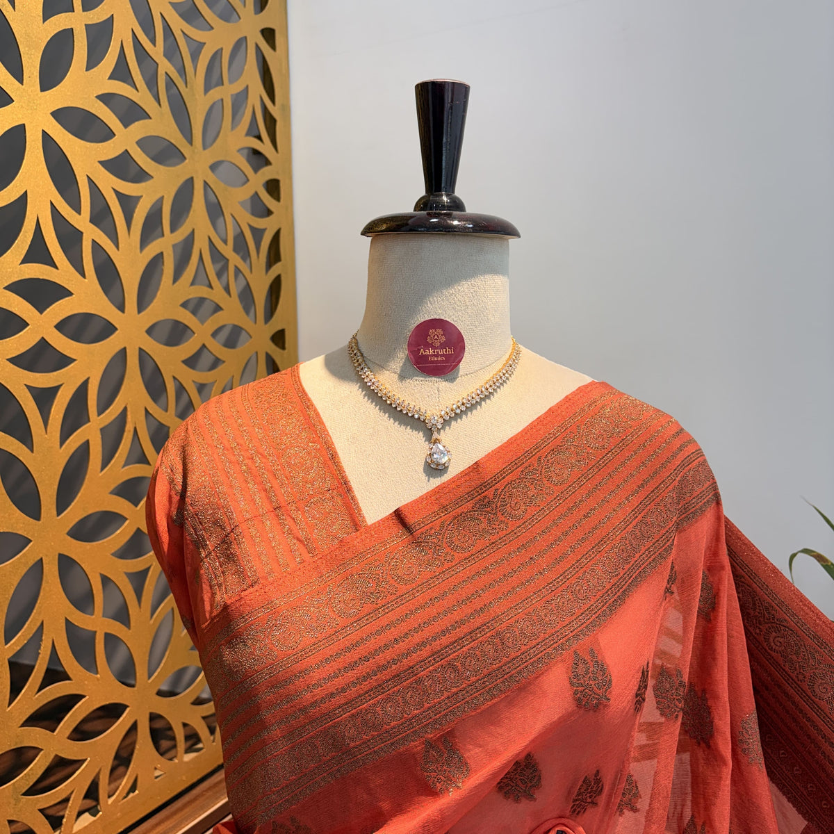 Peach Georgette Semi Banarasi Saree – woven (zari) work