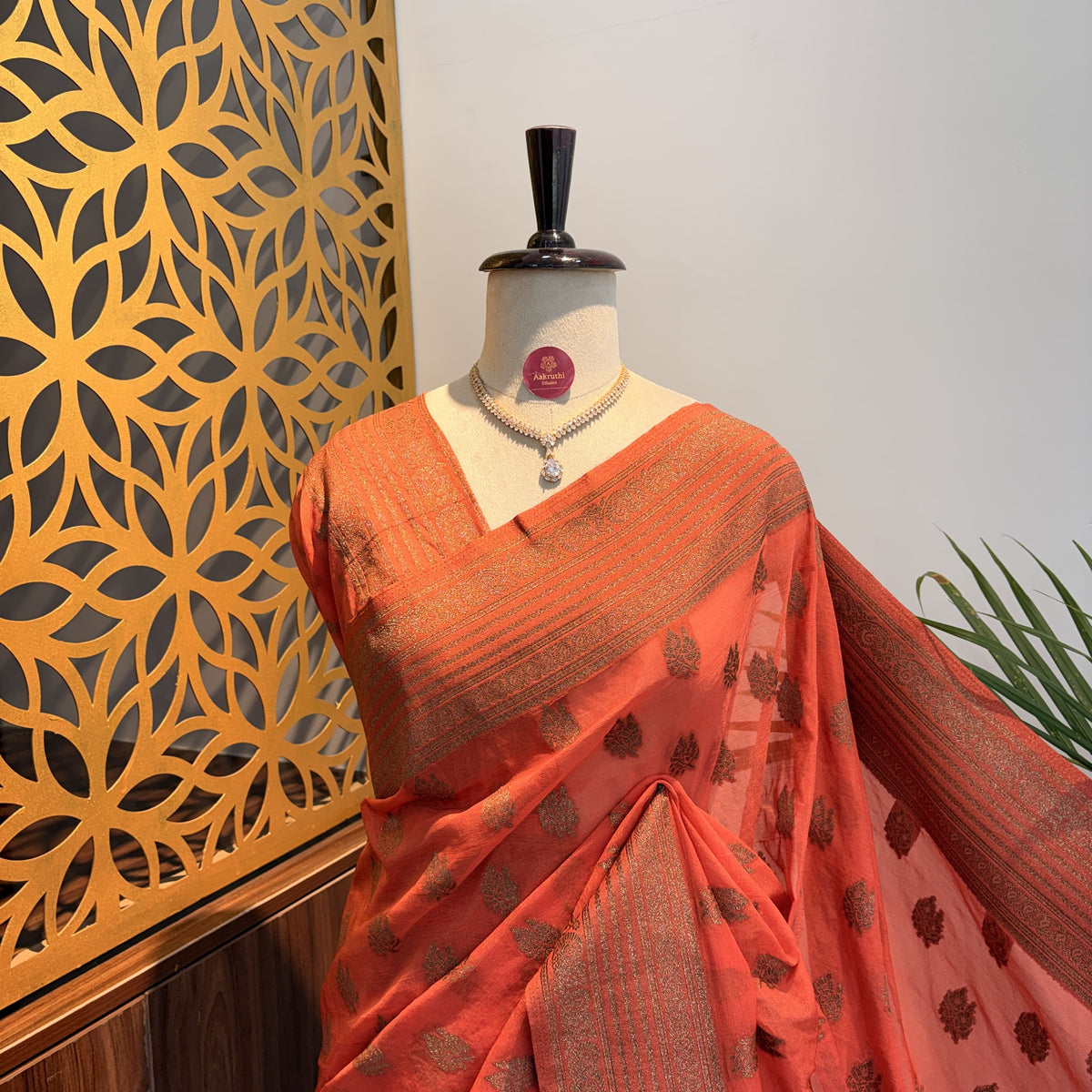 Peach Georgette Semi Banarasi Saree – woven (zari) work