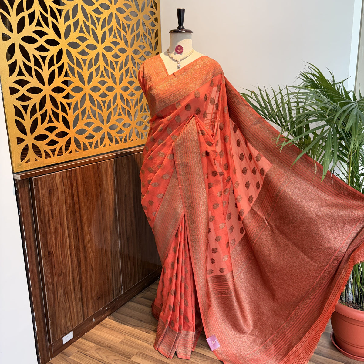 Peach Georgette Semi Banarasi Saree – woven (zari) work