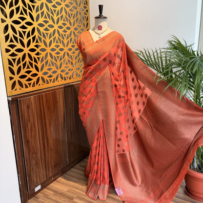 Peach Georgette Semi Banarasi Saree – woven (zari) work
