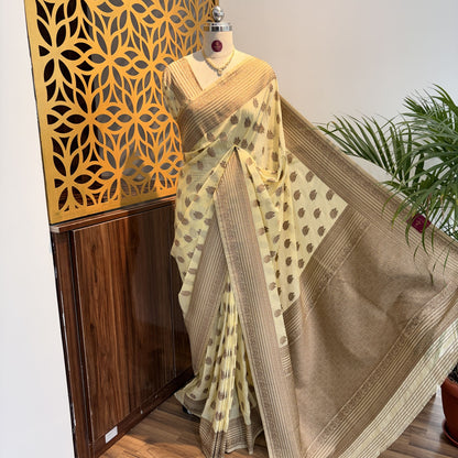 Cream Georgette Semi Banarasi Saree – woven (zari) work