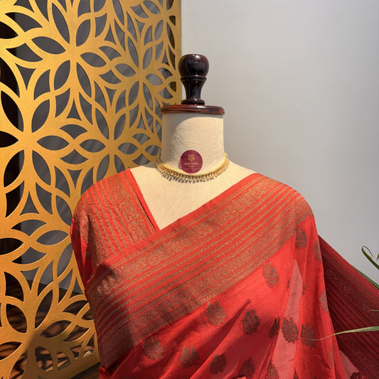 Orange Georgette Semi Banarasi Saree – woven (zari) work