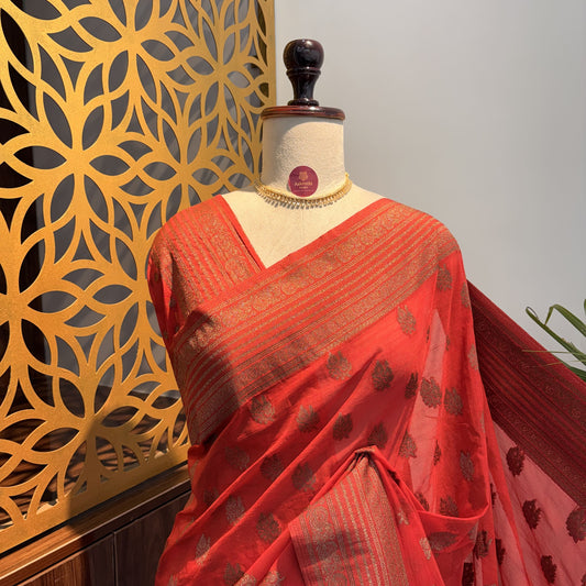 Orange Georgette Semi Banarasi Saree – woven (zari) work