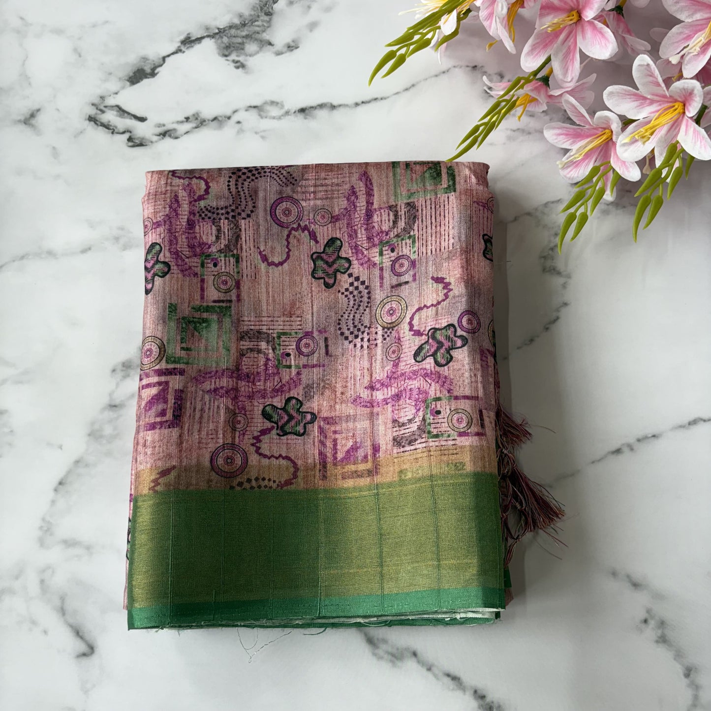 Pink Semi Tussar Printed Saree