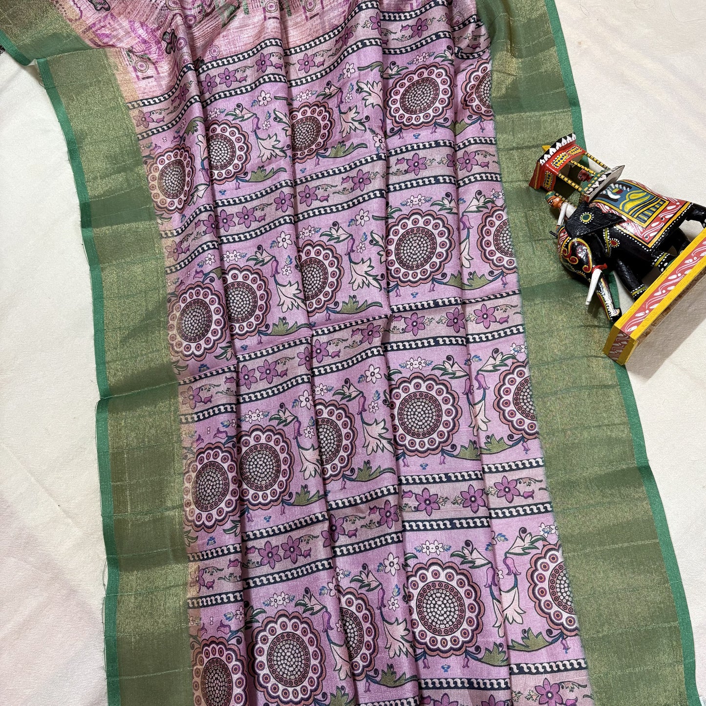 Pink Semi Tussar Printed Saree