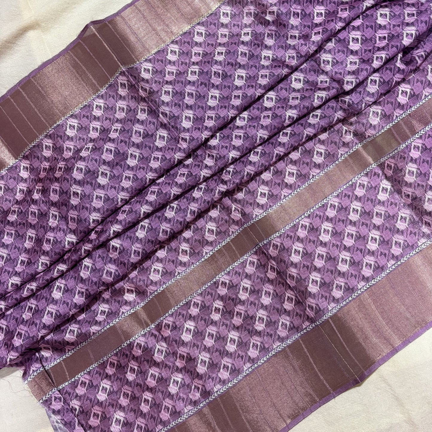 Purple-Blue Semi Tussar Printed Saree