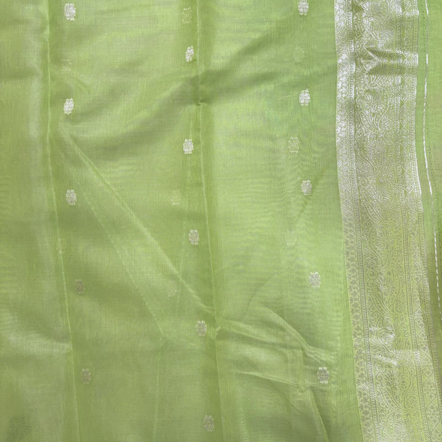 Pastel Green Pink Banarasi Cotton Saree