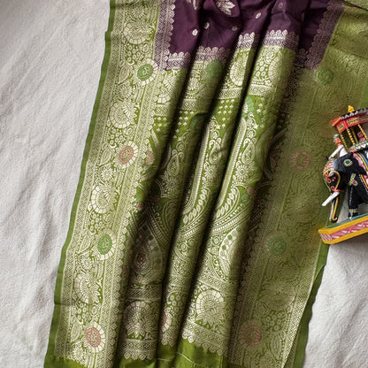 Burgandy Semi Crepe Banarasi Saree