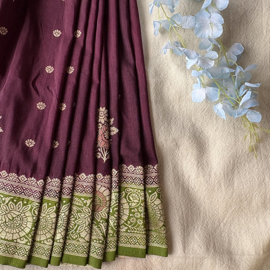 Burgandy Semi Crepe Banarasi Saree