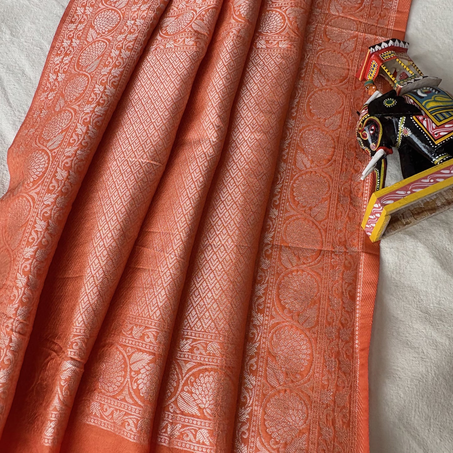 Orange Banarasi Semi Crepe Saree