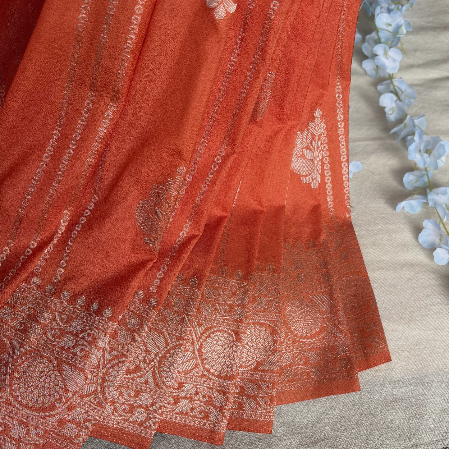 Orange Banarasi Semi Crepe Saree