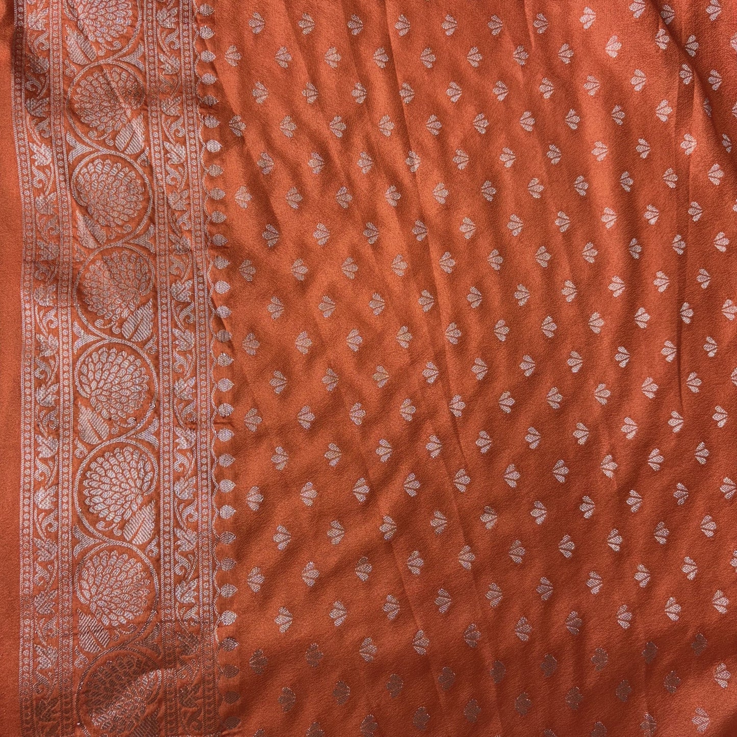 Orange Banarasi Semi Crepe Saree