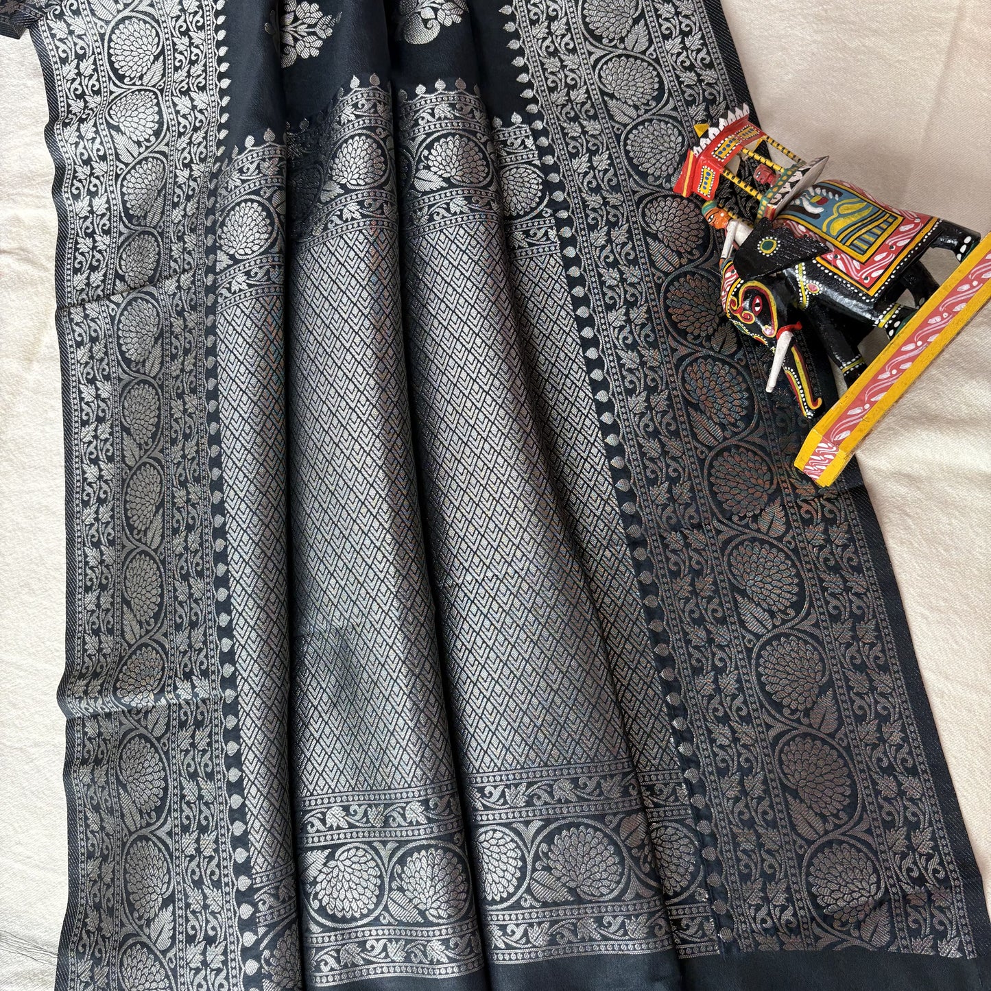 Black Banarasi Semi Crepe Saree