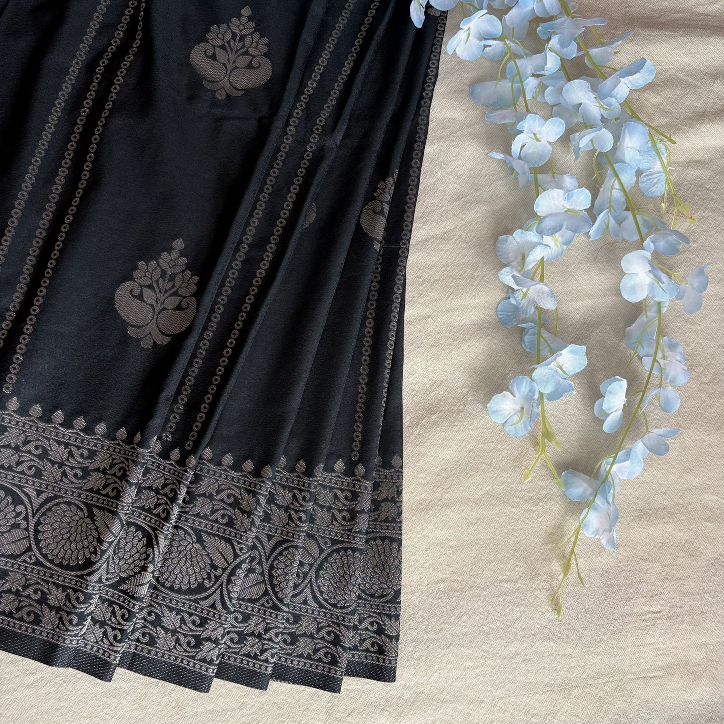 Black Banarasi Semi Crepe Saree