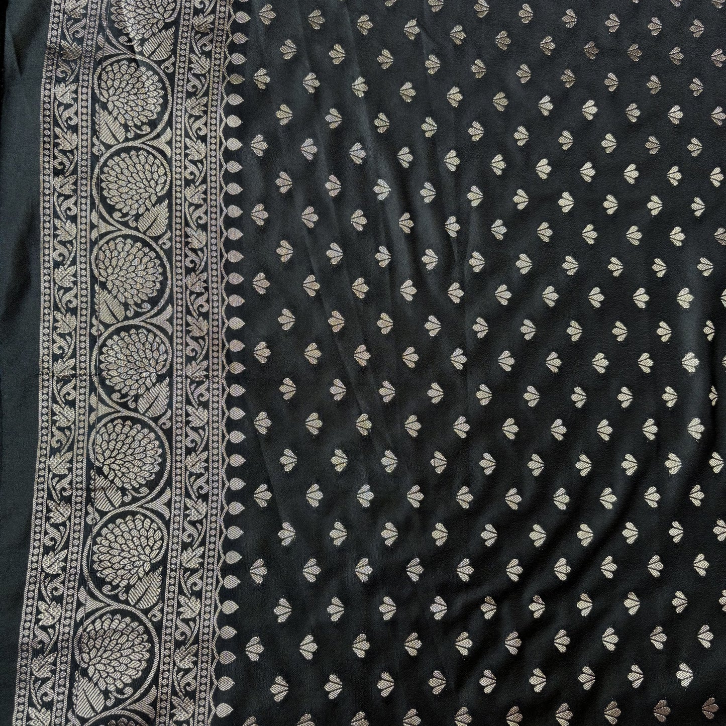 Black Banarasi Semi Crepe Saree