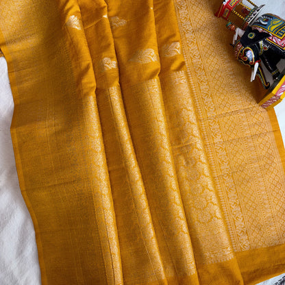 Yellow Banarasi Semi Matka Silk Saree