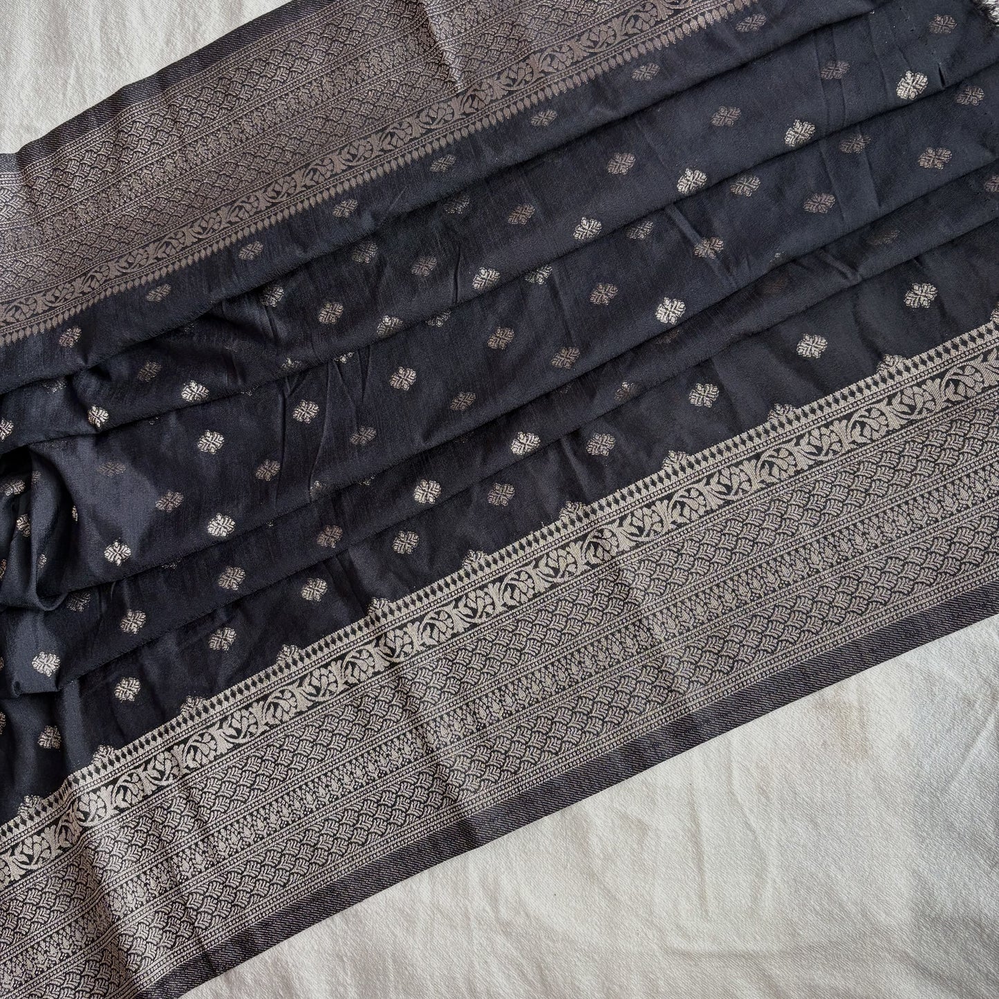 Black Banarasi Semi Matka Silk Saree