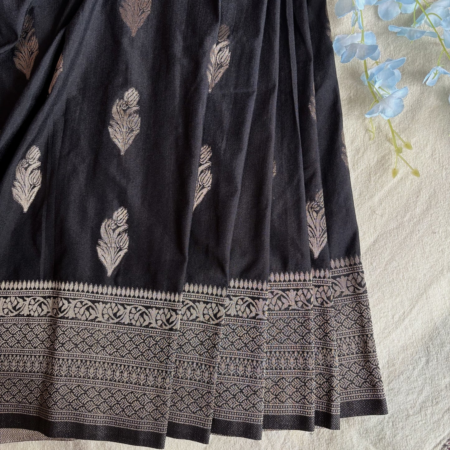 Black Banarasi Semi Matka Silk Saree