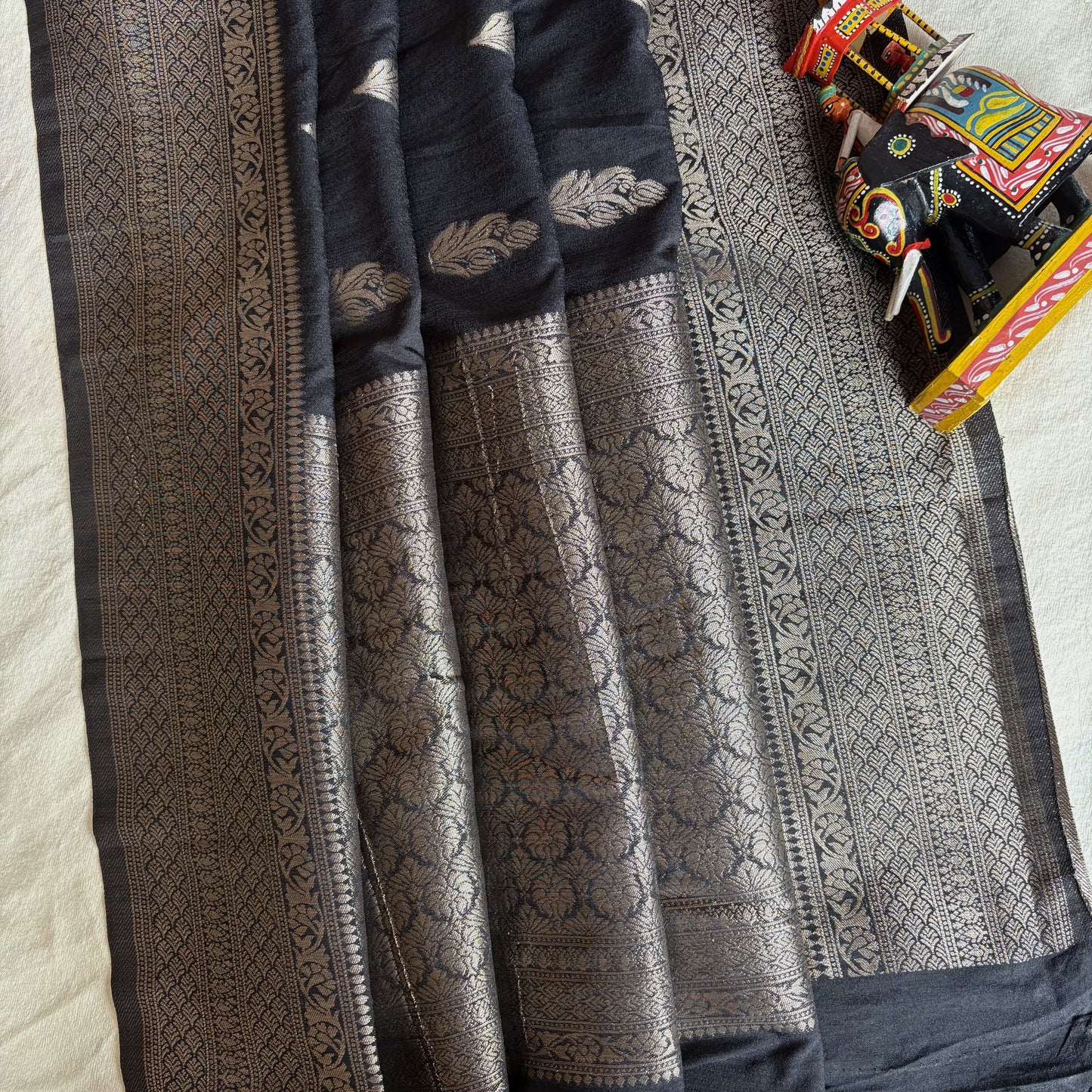 Black Banarasi Semi Matka Silk Saree