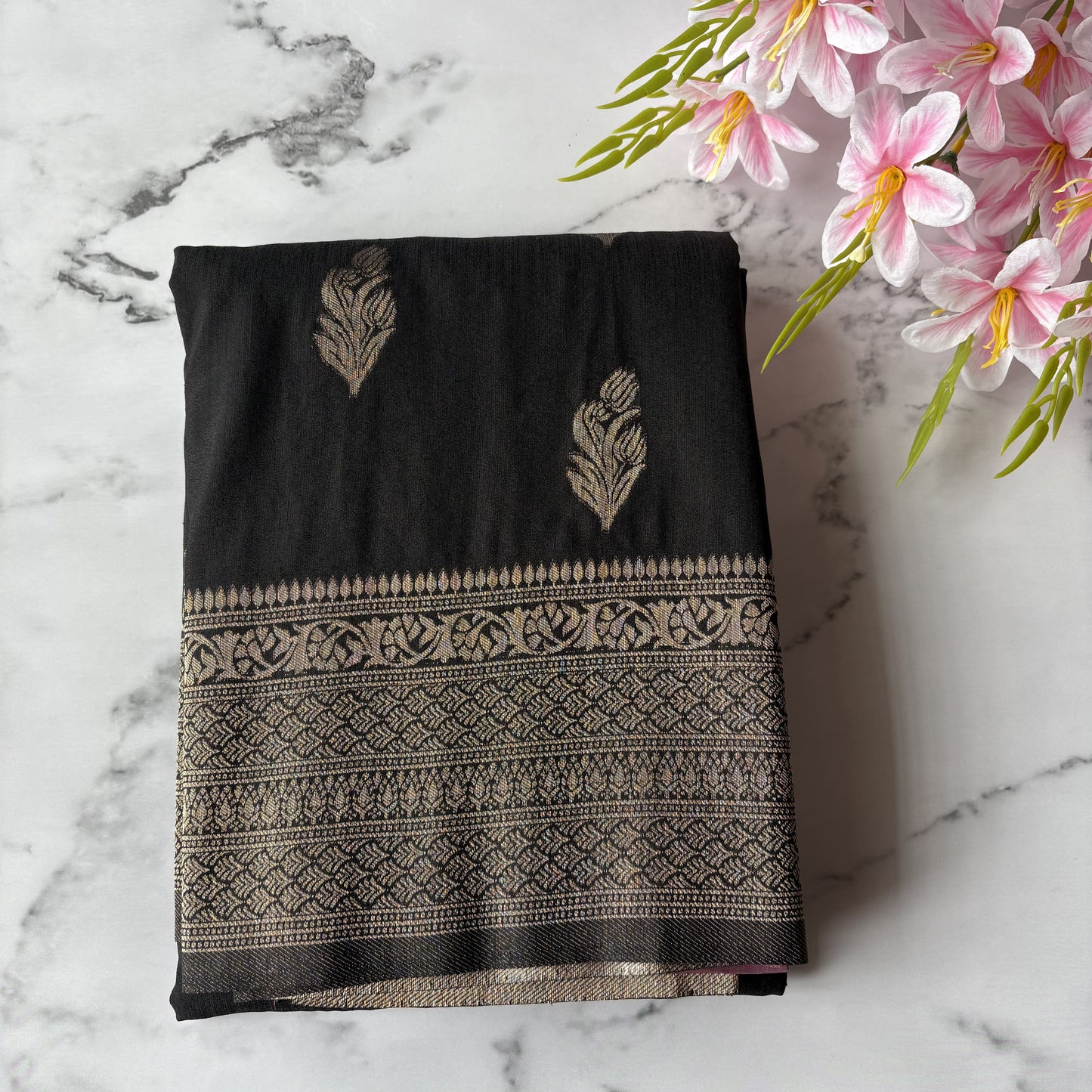 Black Banarasi Semi Matka Silk Saree