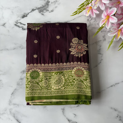 Burgandy Semi Crepe Banarasi Saree