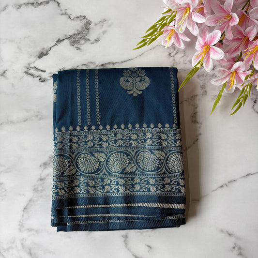 Blue Banarasi Semi Crepe Saree