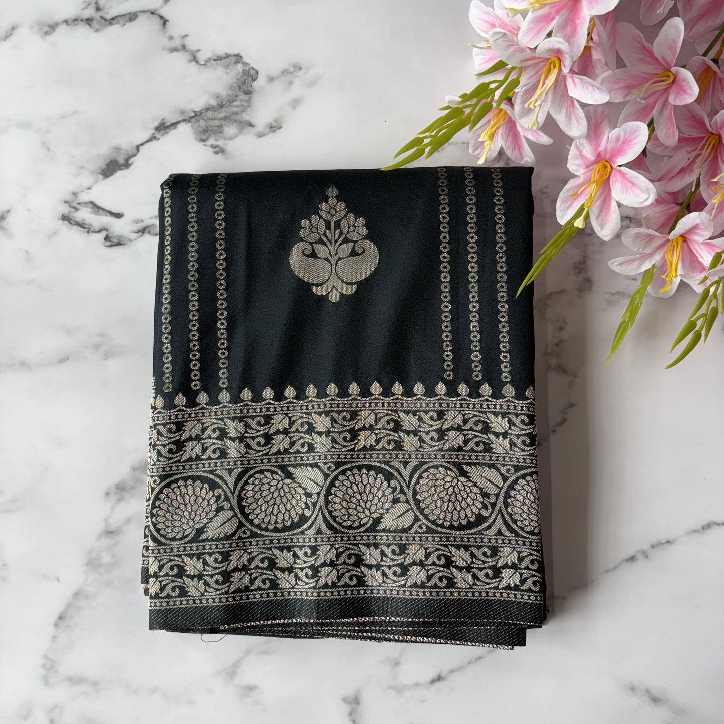 Black Banarasi Semi Crepe Saree